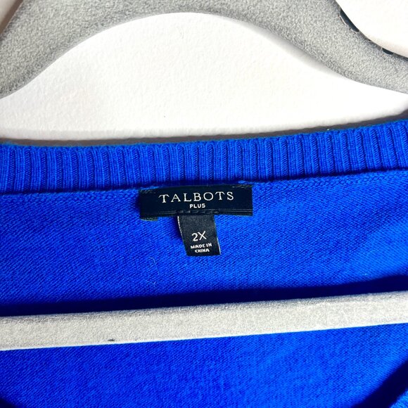 Talbots Side Button Crewneck Sweater in Breton Blue Preppy Old Money Classic 2X - Picture 3 of 6